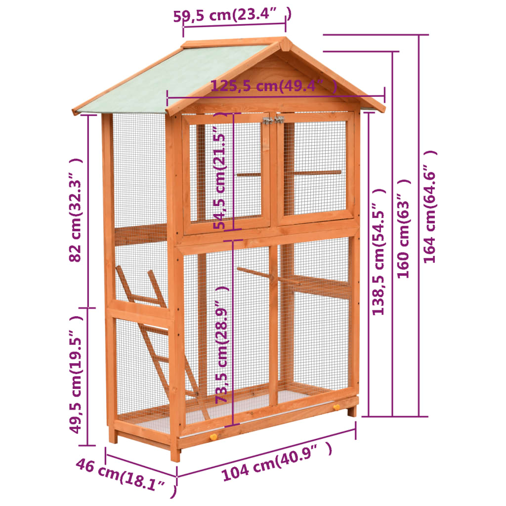 170638 vidaXL Bird Cage Solid Pine & Fir Wood 125,5x59,5x164 cm