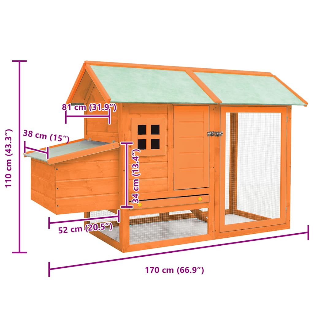170644 vidaXL Chicken Cage Solid Pine & Fir Wood 170x81x110 cm