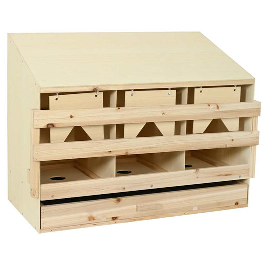 170655 vidaXL Chicken Laying Nest 3 Compartments 93x40x65 cm Solid Pine Wood