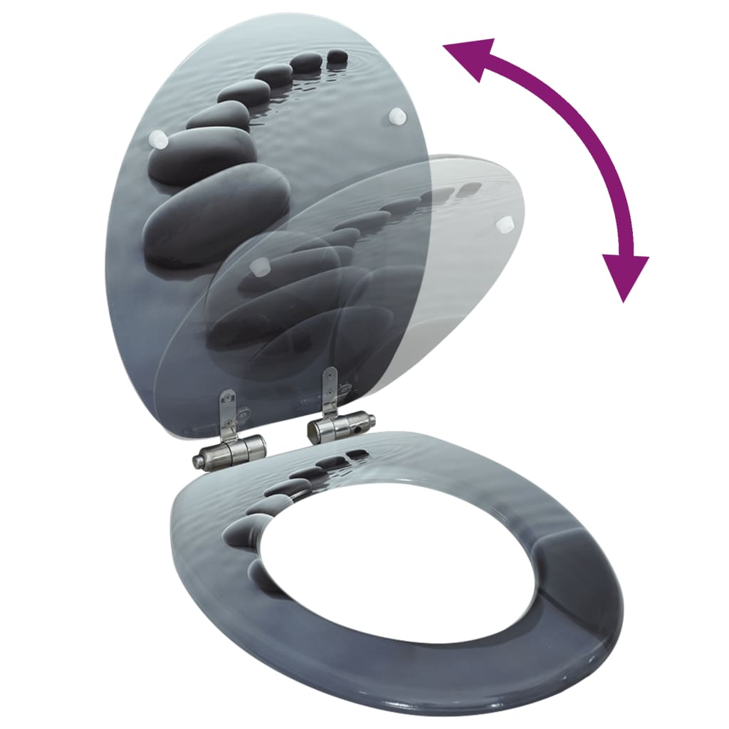 vidaXL WC Toilet Seat with Soft Close Lid MDF Stones Design