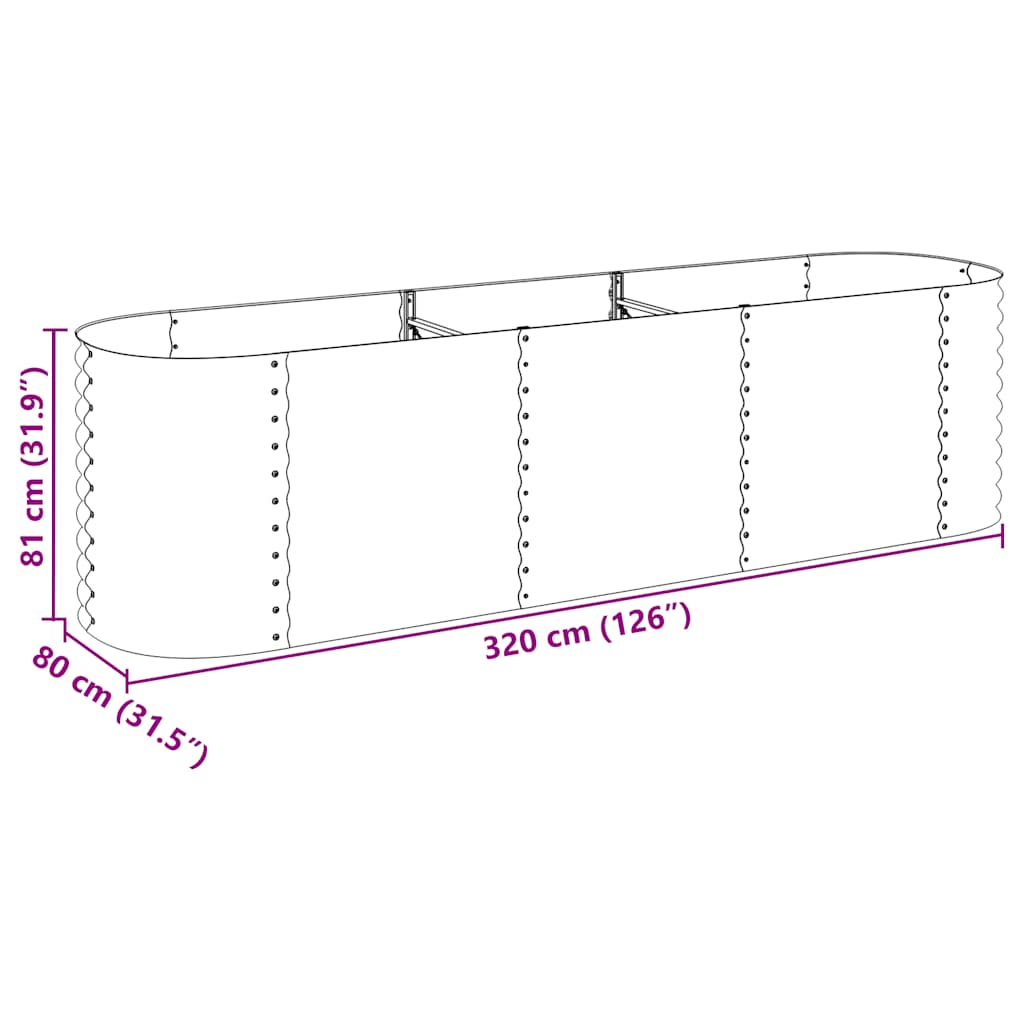 vidaXL Garden Raised Bed | Silver | Galvanised Steel | 320 x 80 x 81 cm