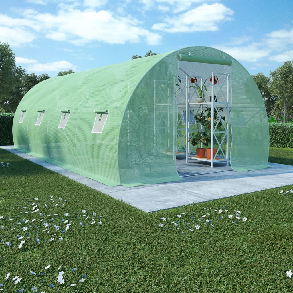 vidaXL Greenhouse | Green | PE (polyethylene) mesh fabric, Galvanised steel