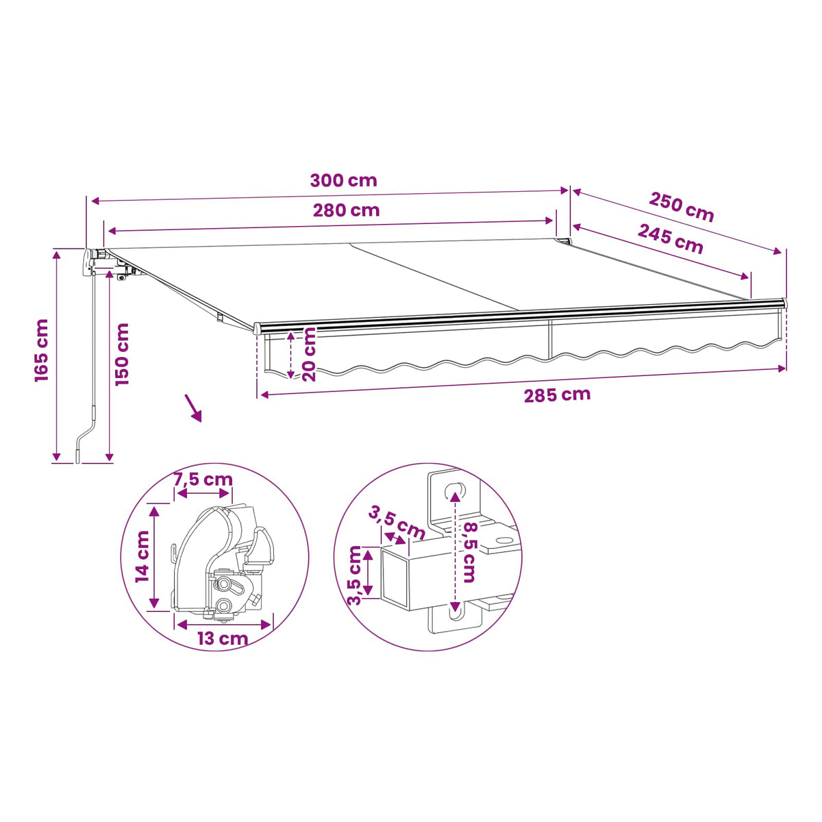 vidaXL Folding Awning Manual Operated 300 cm Blue/White
