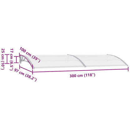 vidaXL Door Canopy Grey 300x100 cm PC