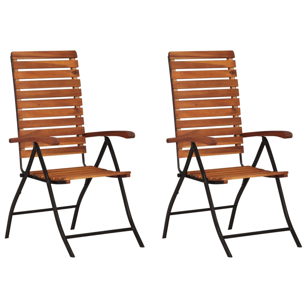 vidaXL Garden Chair | Set of 2 | Brown and Black | Acacia hardwood and steel