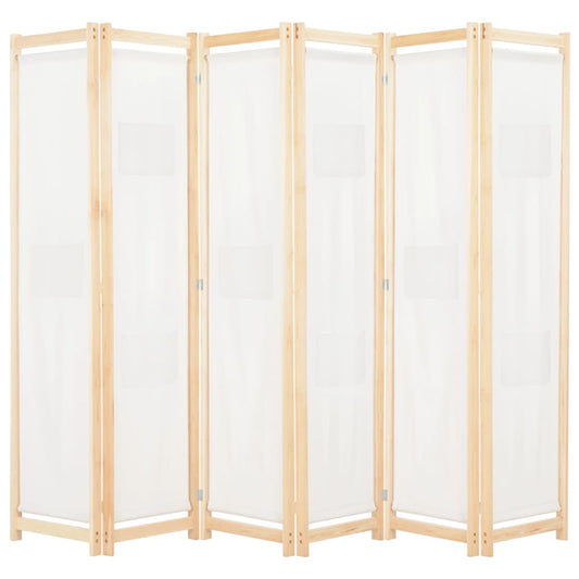 248174 vidaXL 6-Panel Room Divider Cream 240x170x4 cm Fabric