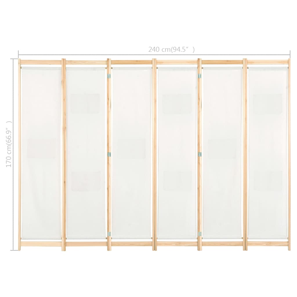 vidaXL 6-Panel Room Divider Cream 240x170x4 cm Fabric
