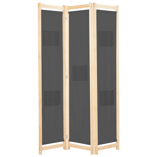 vidaXL 3-Panel Room Divider Grey 120x170x4 cm Fabric