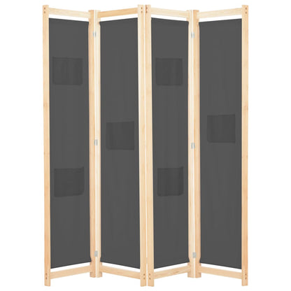 vidaXL 4-Panel Room Divider Grey 160x170x4 cm Fabric