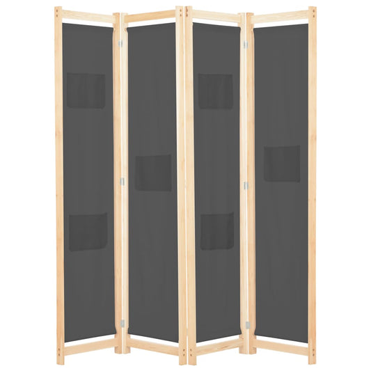 248176 vidaXL 4-Panel Room Divider Grey 160x170x4 cm Fabric