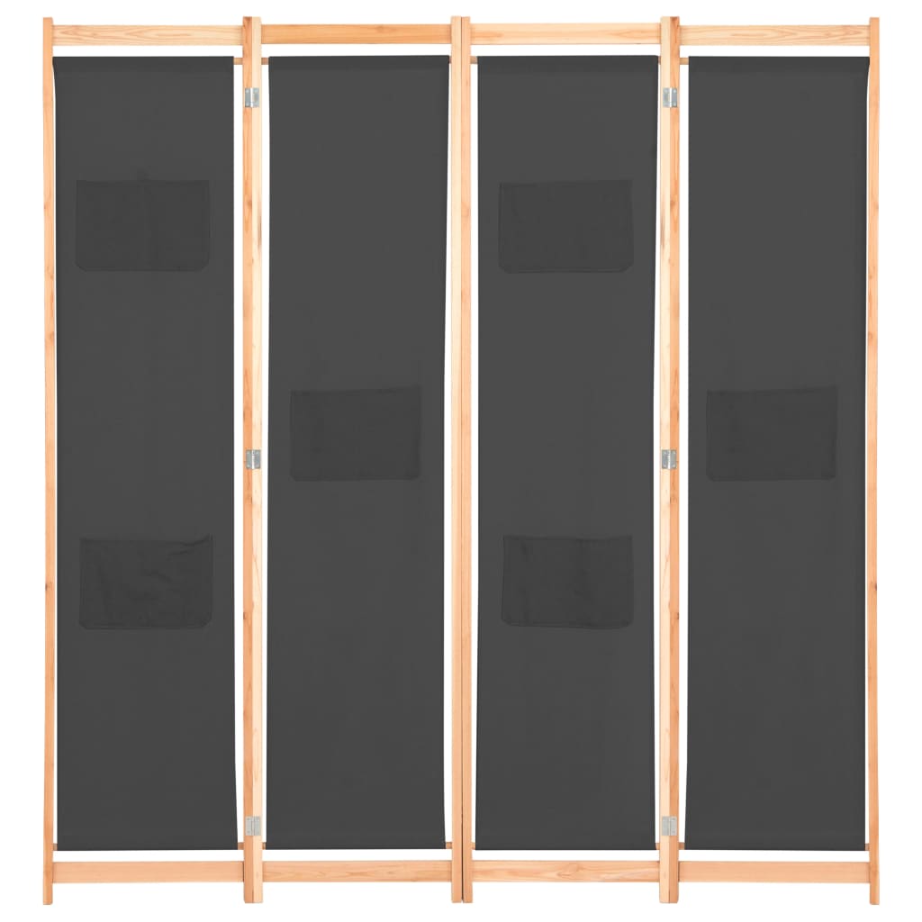 248176 vidaXL 4-Panel Room Divider Grey 160x170x4 cm Fabric