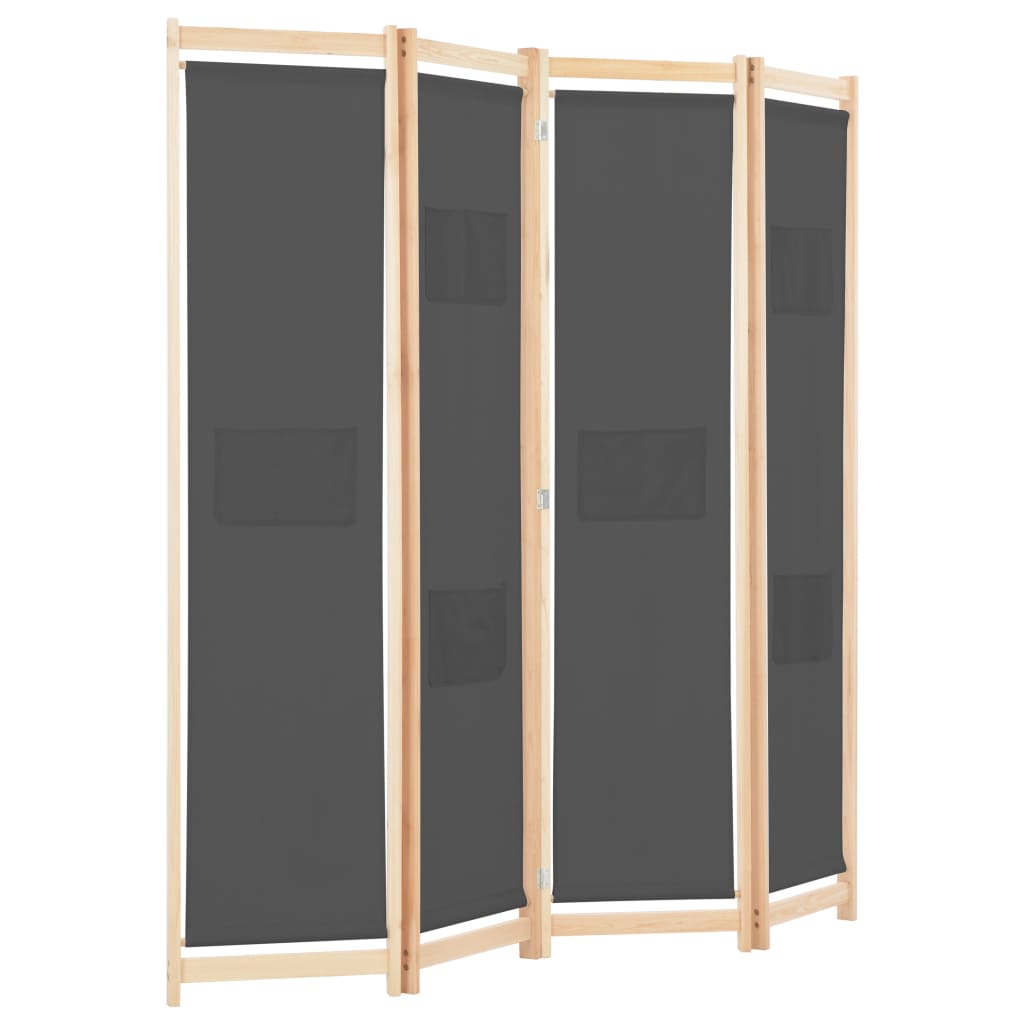 248176 vidaXL 4-Panel Room Divider Grey 160x170x4 cm Fabric