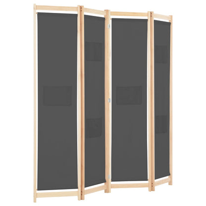248176 vidaXL 4-Panel Room Divider Grey 160x170x4 cm Fabric