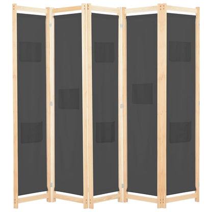 vidaXL 5-Panel Room Divider Grey 200x170x4 cm Fabric