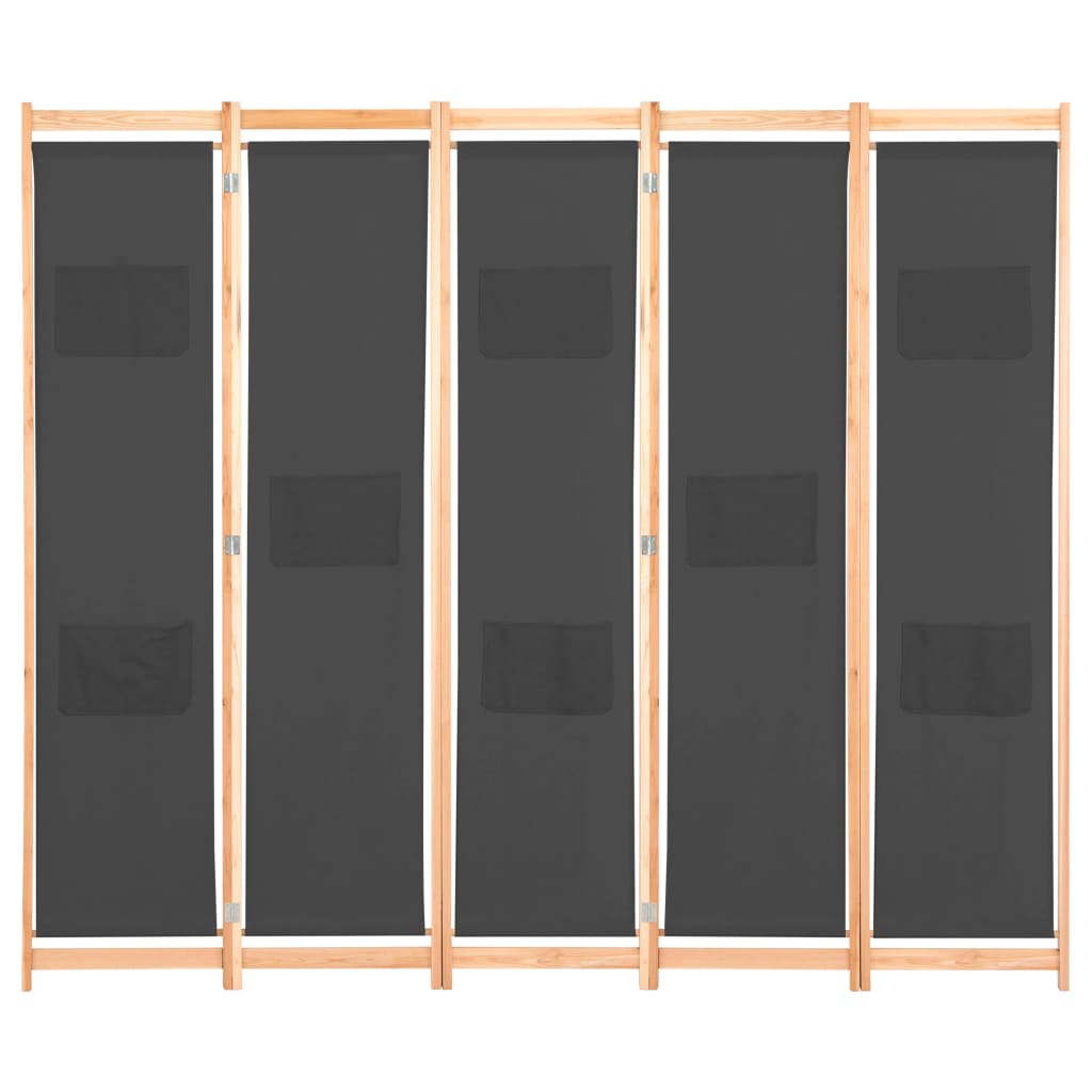 vidaXL 5-Panel Room Divider Grey 200x170x4 cm Fabric