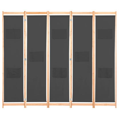 vidaXL 5-Panel Room Divider Grey 200x170x4 cm Fabric