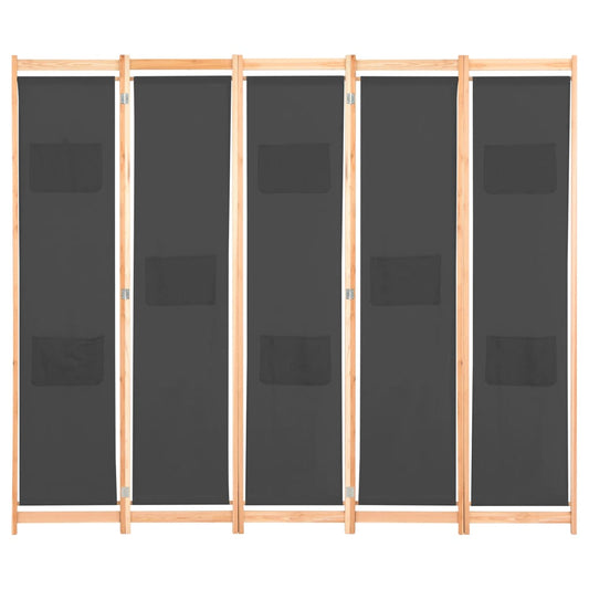 vidaXL 5-Panel Room Divider Grey 200x170x4 cm Fabric