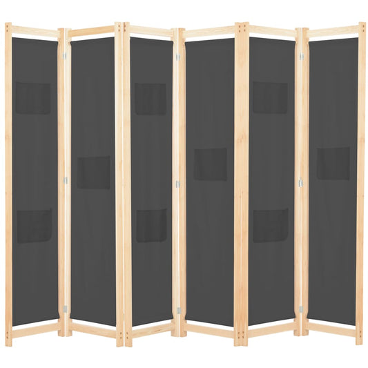 248178 vidaXL 6-Panel Room Divider Grey 240x170x4 cm Fabric