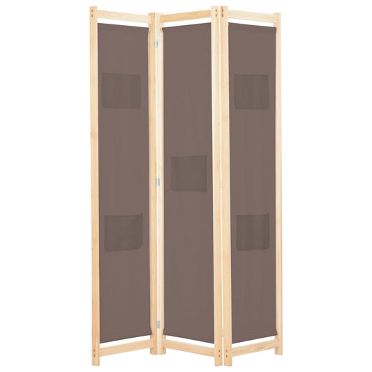 248179 vidaXL 3-Panel Room Divider Brown 120x170x4 cm Fabric