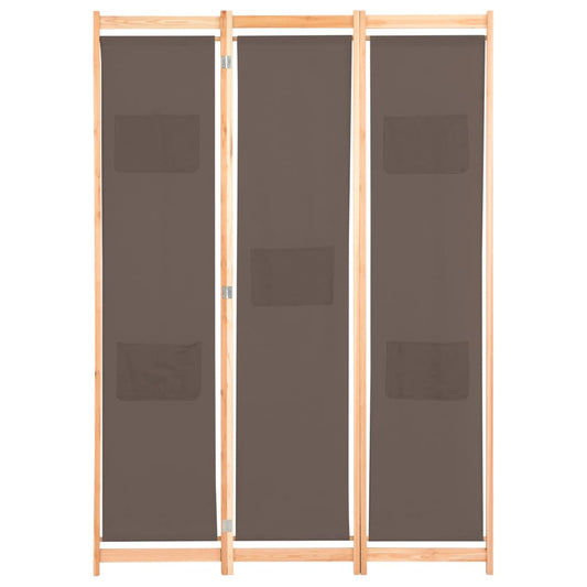 248179 vidaXL 3-Panel Room Divider Brown 120x170x4 cm Fabric