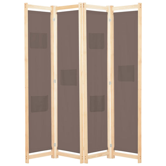 vidaXL 4-Panel Room Divider Brown 160x170x4 cm Fabric