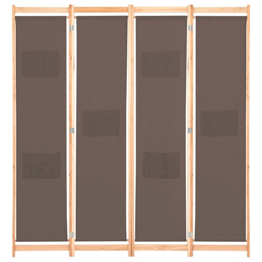 248180 vidaXL 4-Panel Room Divider Brown 160x170x4 cm Fabric