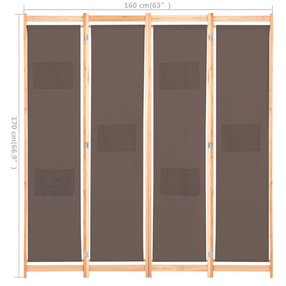 vidaXL 4-Panel Room Divider Brown 160x170x4 cm Fabric