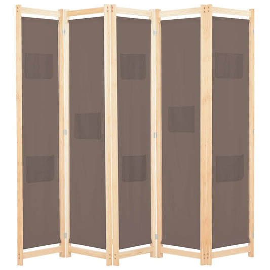 248181 vidaXL 5-Panel Room Divider Brown 200x170x4 cm Fabric