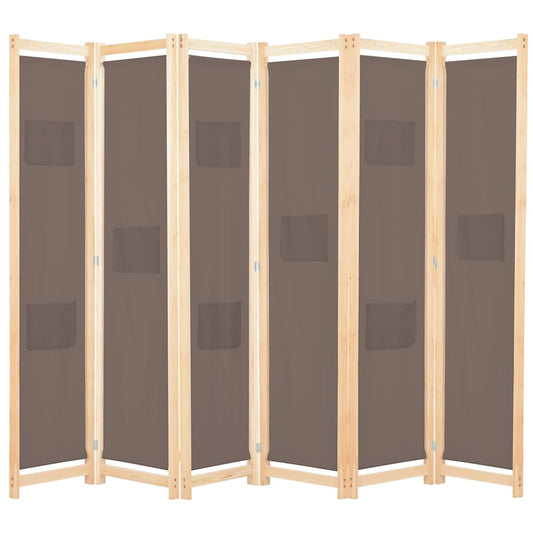 248182 vidaXL 6-Panel Room Divider Brown 240x170x4 cm Fabric