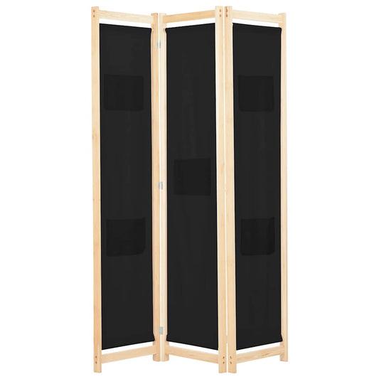 248183 vidaXL 3-Panel Room Divider Black 120x170x4 cm Fabric