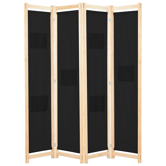 248184 vidaXL 4-Panel Room Divider Black 160x170x4 cm Fabric