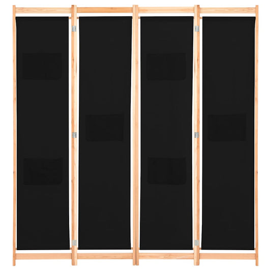 248184 vidaXL 4-Panel Room Divider Black 160x170x4 cm Fabric