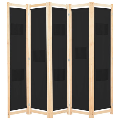 vidaXL 5-Panel Room Divider Black 200x170x4 cm Fabric