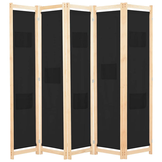 248185 vidaXL 5-Panel Room Divider Black 200x170x4 cm Fabric
