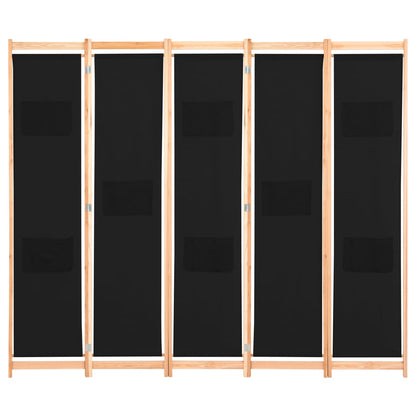 vidaXL 5-Panel Room Divider Black 200x170x4 cm Fabric