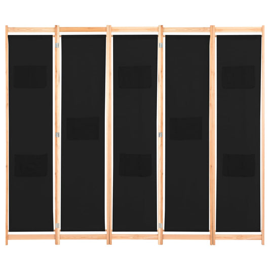 vidaXL 5-Panel Room Divider Black 200x170x4 cm Fabric