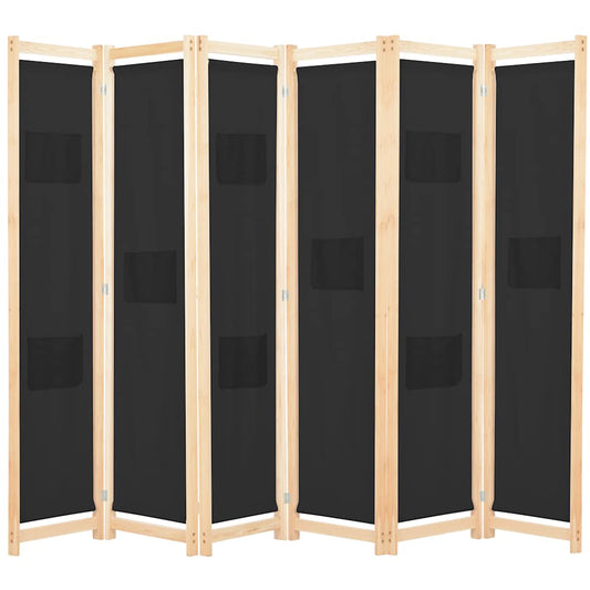 248186 vidaXL 6-Panel Room Divider Black 240x170x4 cm Fabric