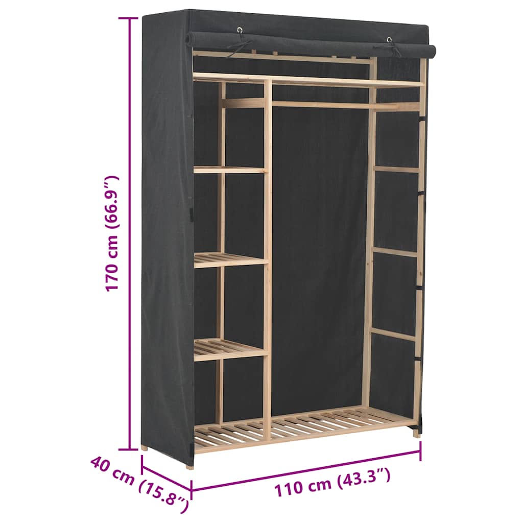vidaXL Wardrobe | Grey | Cotton and Polyester fabric with Fir wood frame