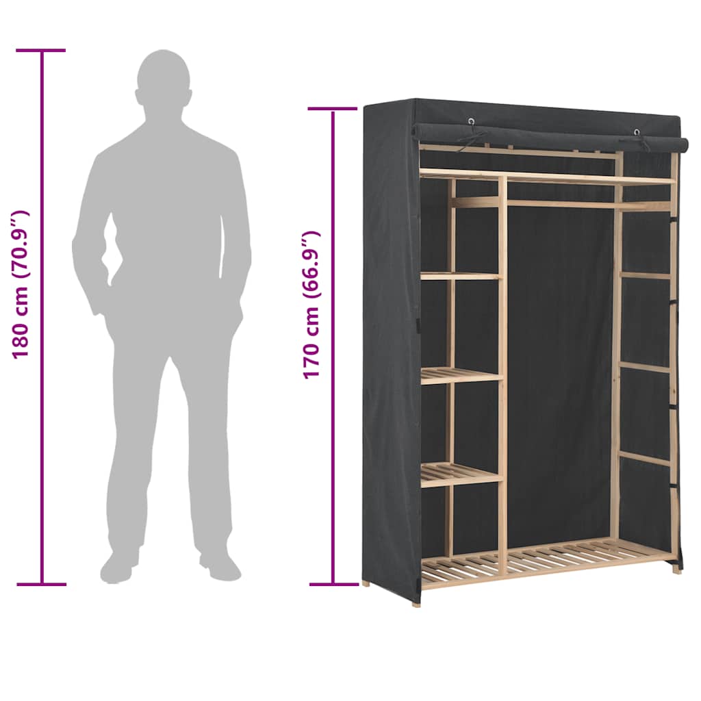 vidaXL Wardrobe | Grey | Cotton and Polyester fabric with Fir wood frame