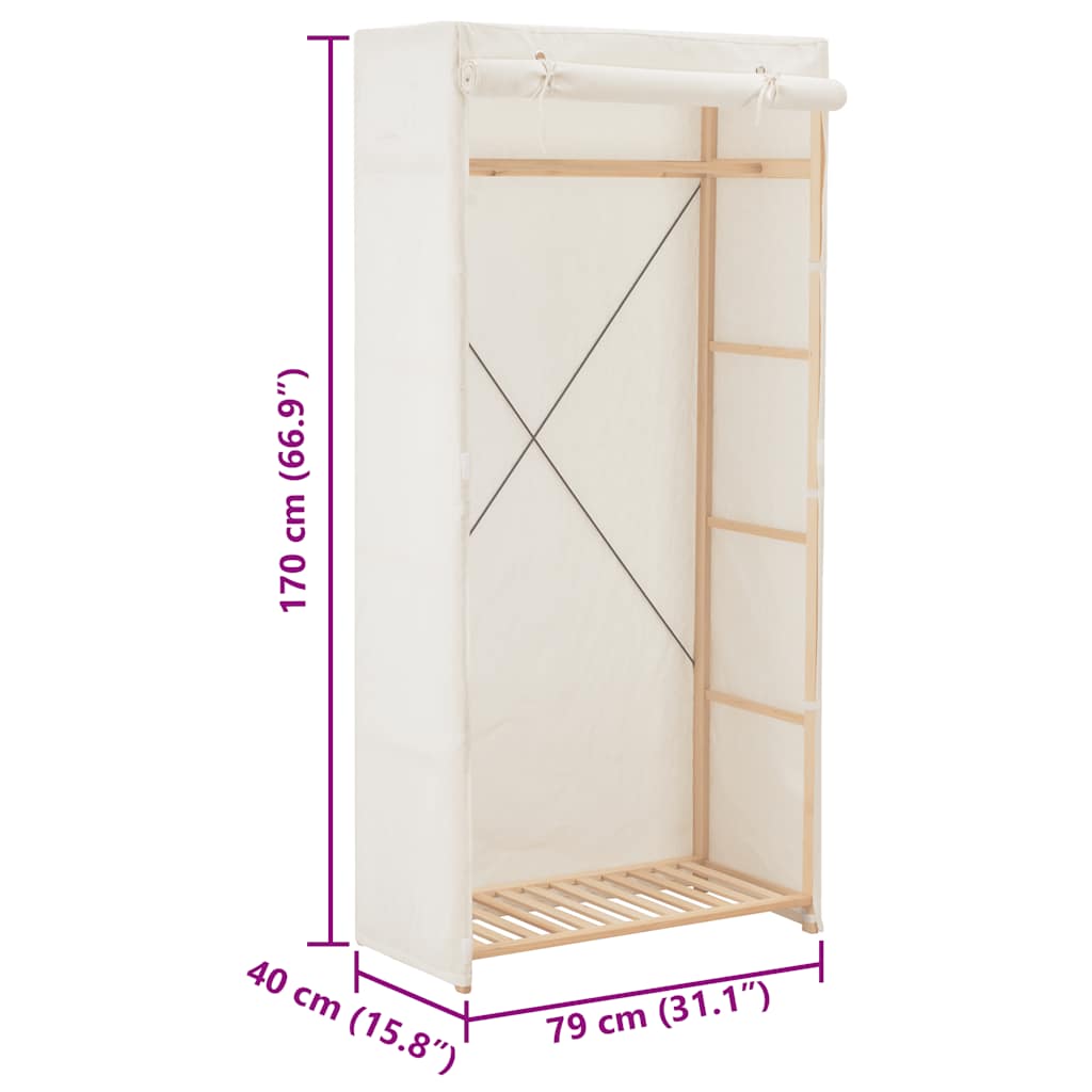 vidaXL Wardrobe | White | Fabric and solid fir wood frame | 79 x 40 x 170 cm