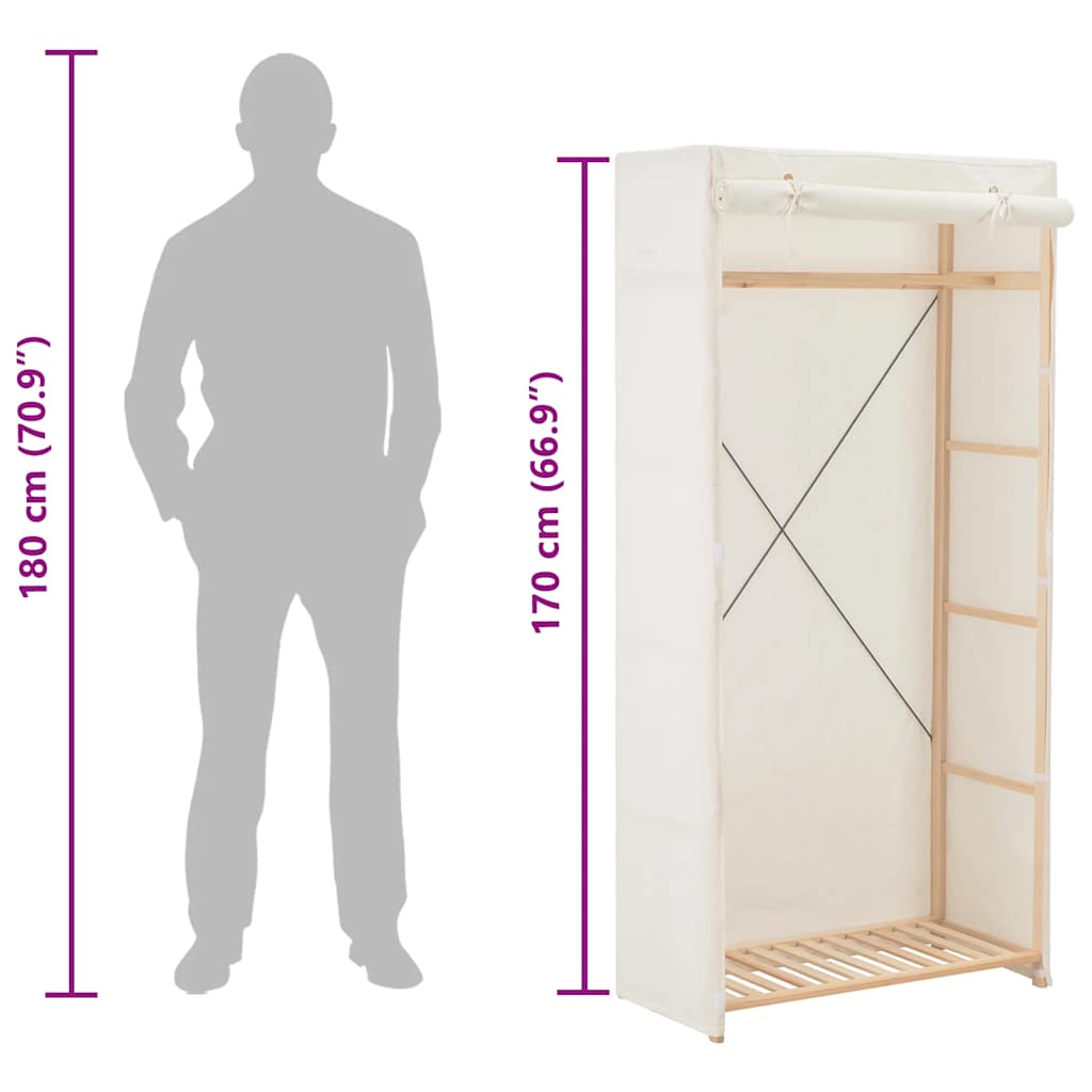 vidaXL Wardrobe | White | Fabric and solid fir wood frame | 79 x 40 x 170 cm
