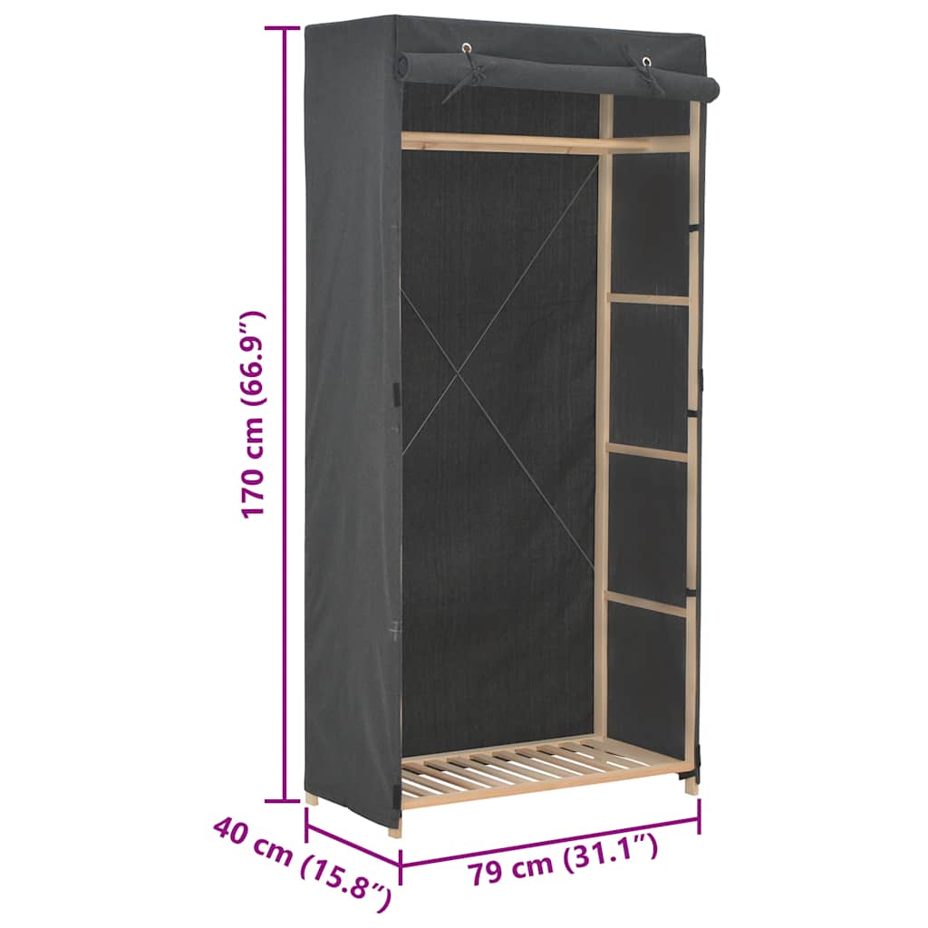 vidaXL Wardrobe | Grey | 60% Cotton, 40% Polyester Fabric, Solid Fir Wood