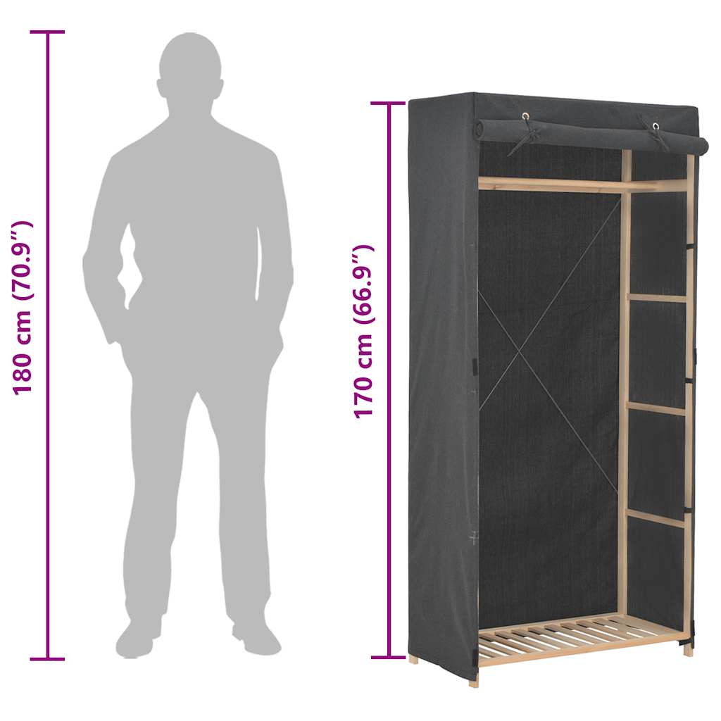 vidaXL Wardrobe | Grey | 60% Cotton, 40% Polyester Fabric, Solid Fir Wood