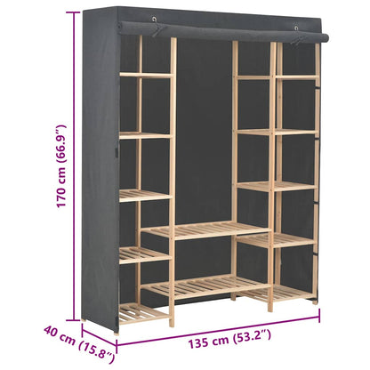 vidaXL Wardrobe | Grey | Fabric and solid fir wood | 135 cm x 40 cm x 170 cm