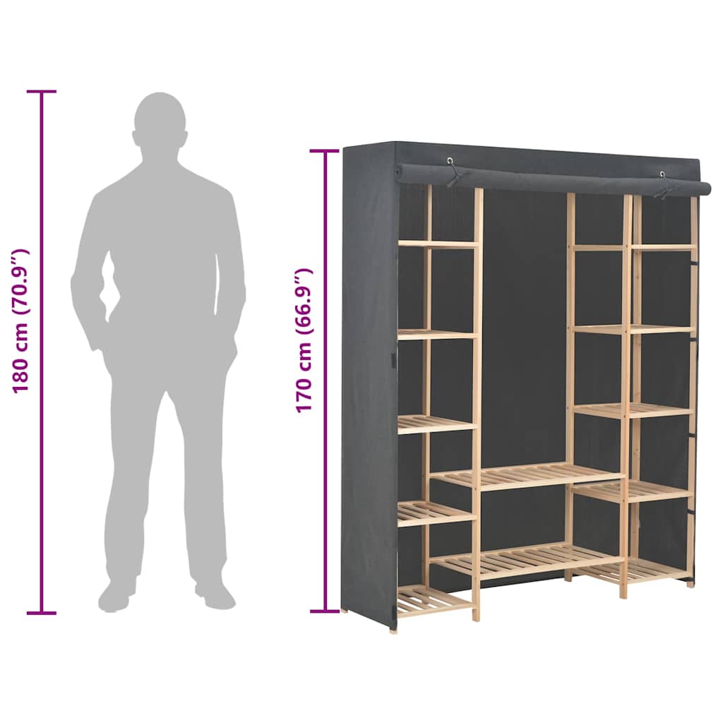 vidaXL Wardrobe | Grey | Fabric and solid fir wood | 135 cm x 40 cm x 170 cm
