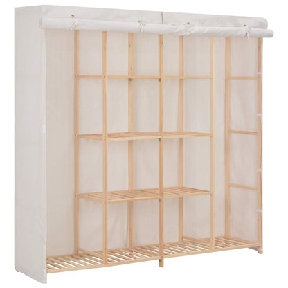 vidaXL Wardrobe | White | Cotton and Polyester fabric, Solid fir wood