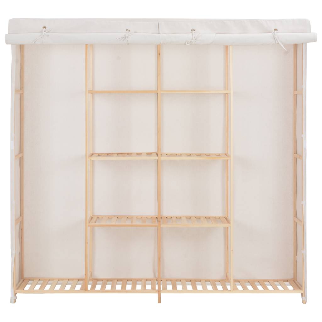 vidaXL Wardrobe | White | Cotton and Polyester fabric, Solid fir wood