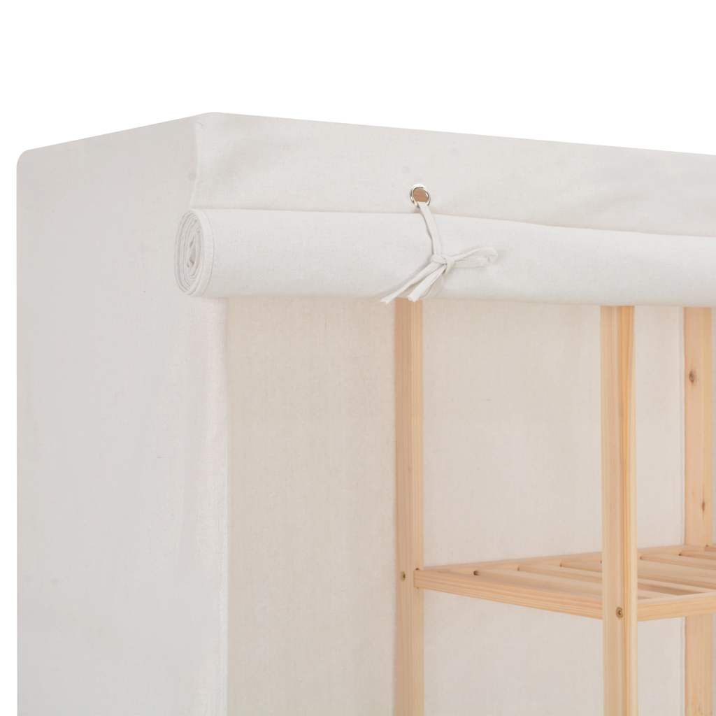 vidaXL Wardrobe | White | Cotton and Polyester fabric, Solid fir wood
