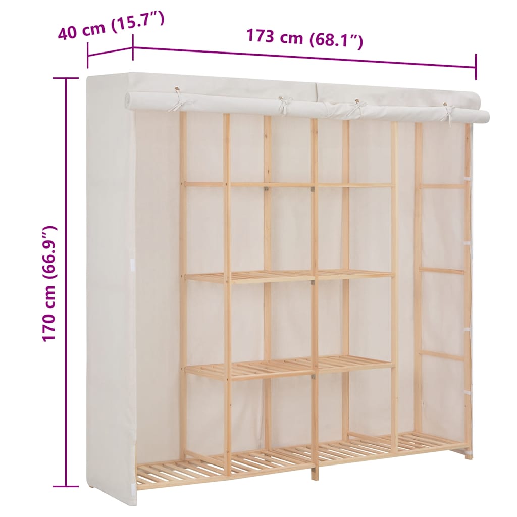 vidaXL Wardrobe | White | Cotton and Polyester fabric, Solid fir wood