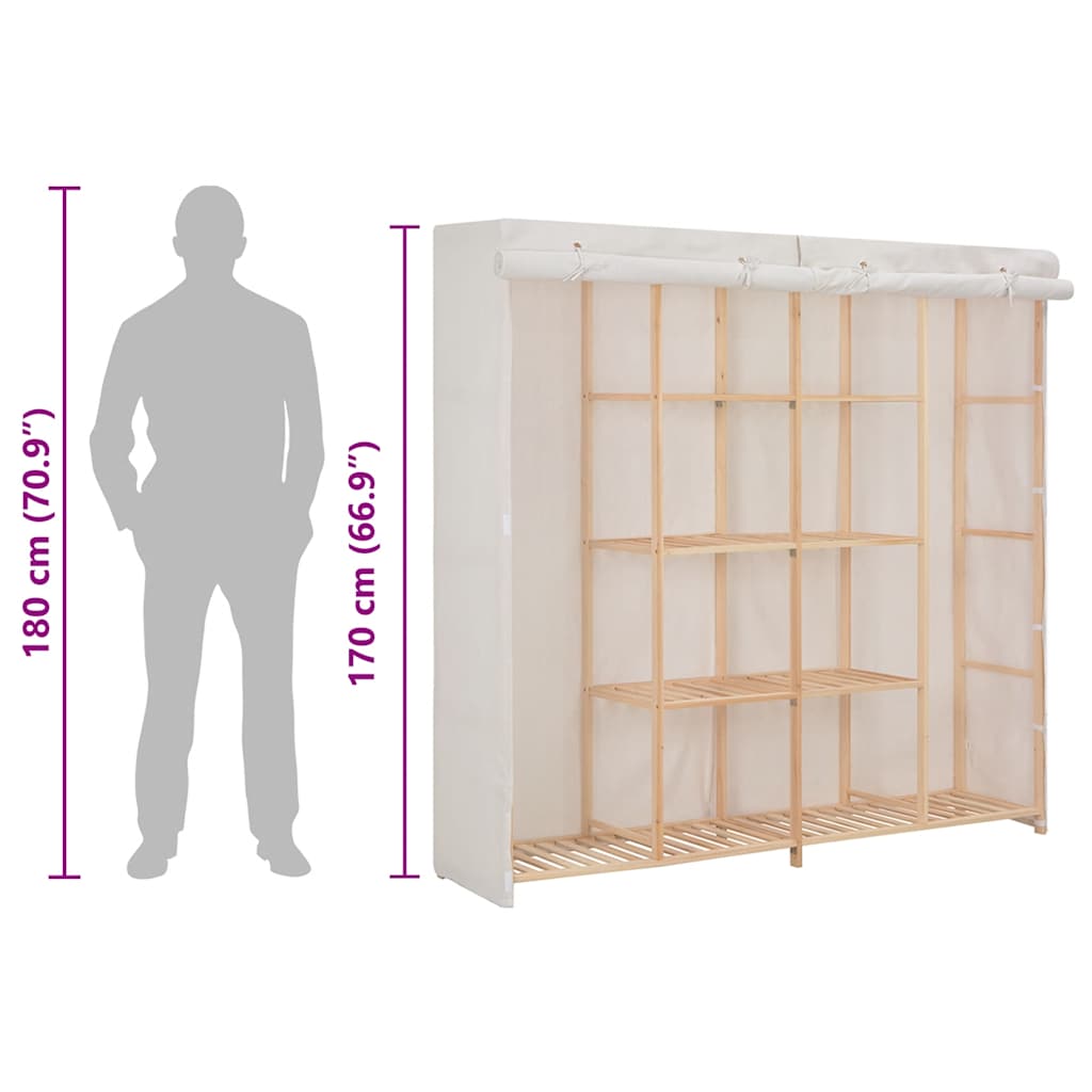 vidaXL Wardrobe | White | Cotton and Polyester fabric, Solid fir wood